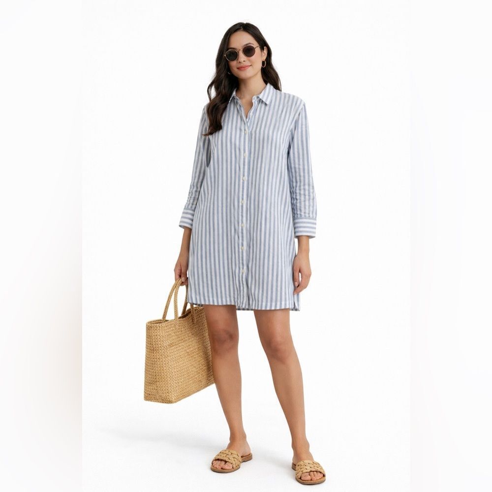Hermoza Blue and White Striped Shirt Dress